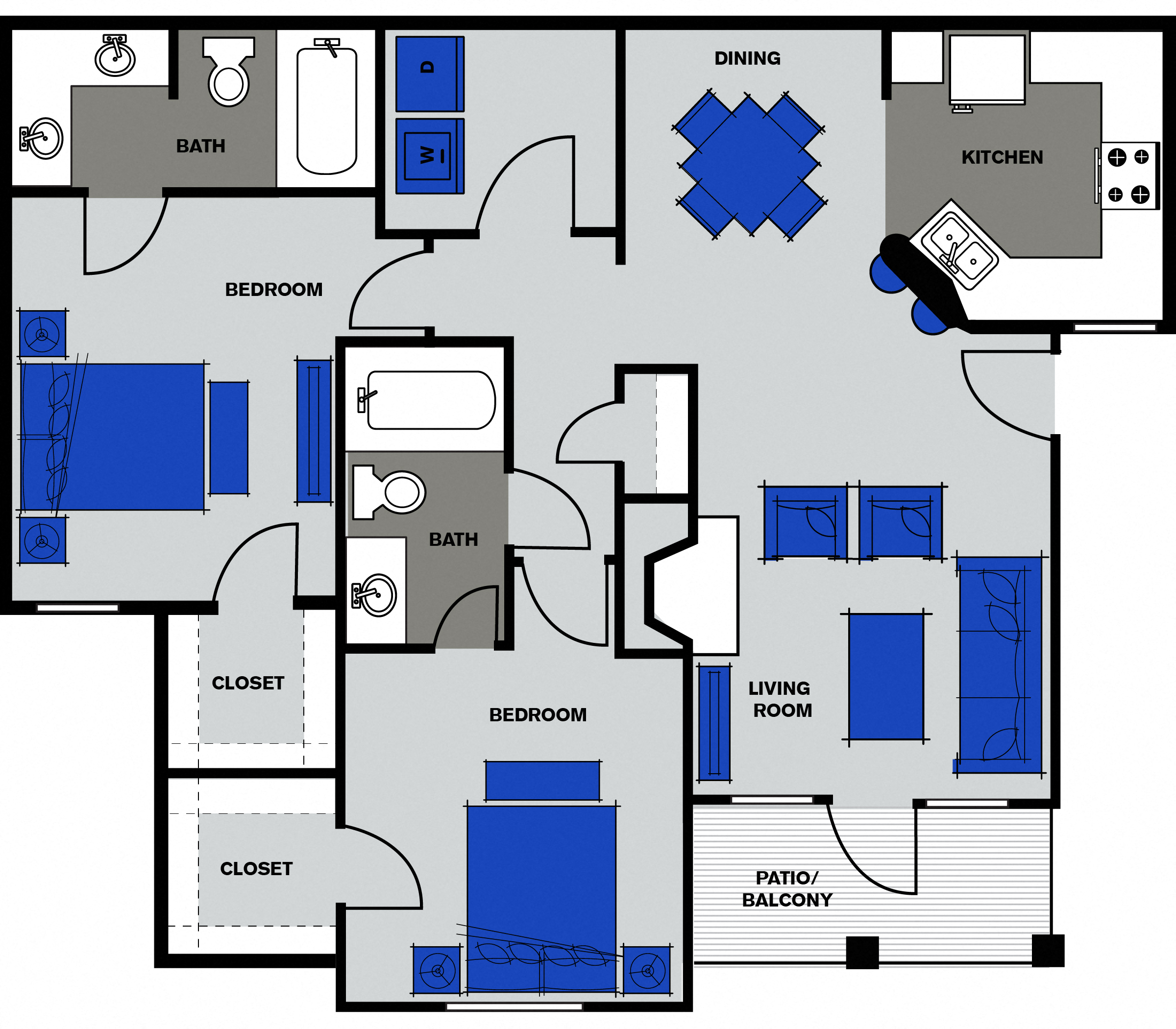 Floor plan for 2 beds, 2 baths, 1090 sqft